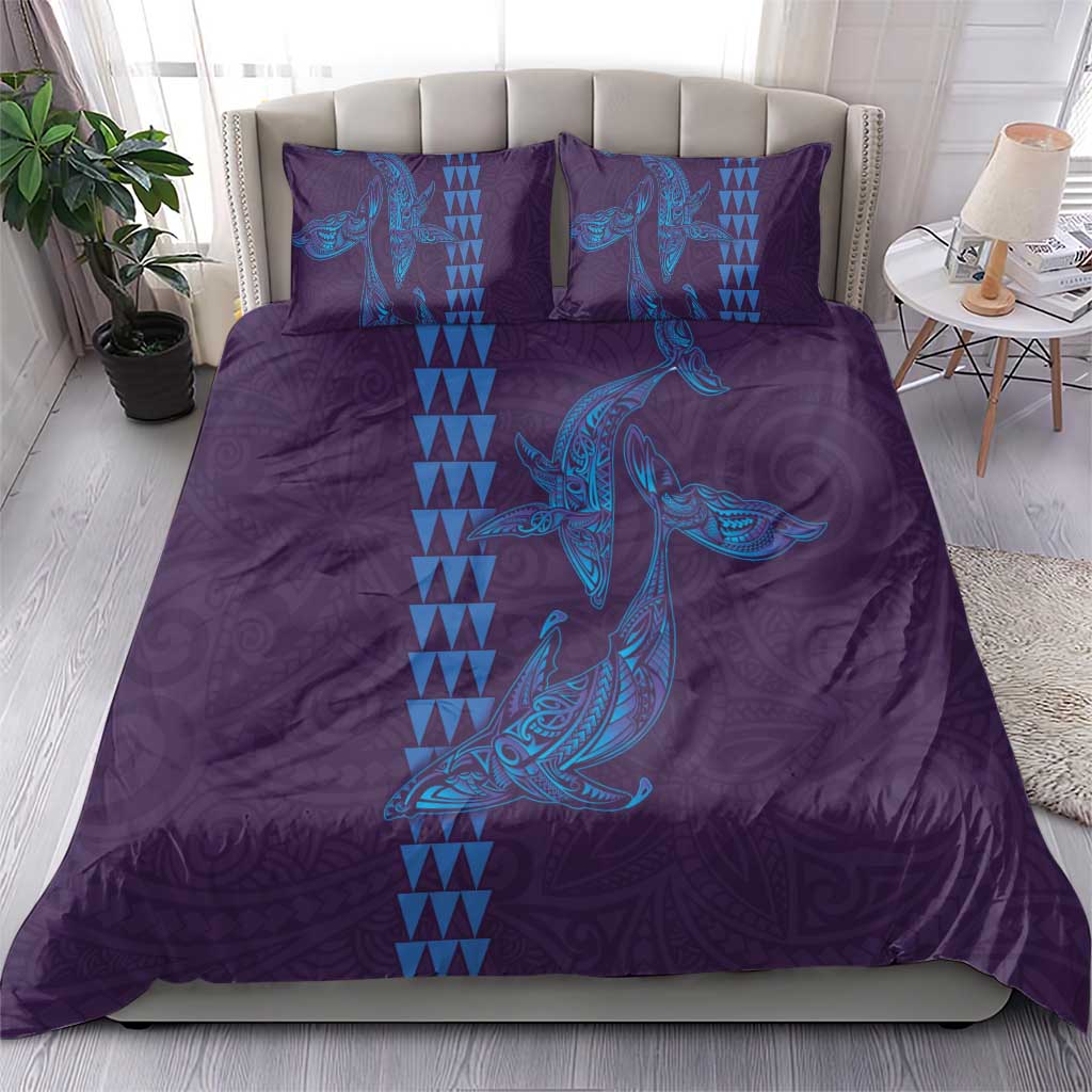 Aloha Hawaii Whale Kakau and Polynesian Tattoo Bedding Set Purple Color LT03 - Polynesian Pride