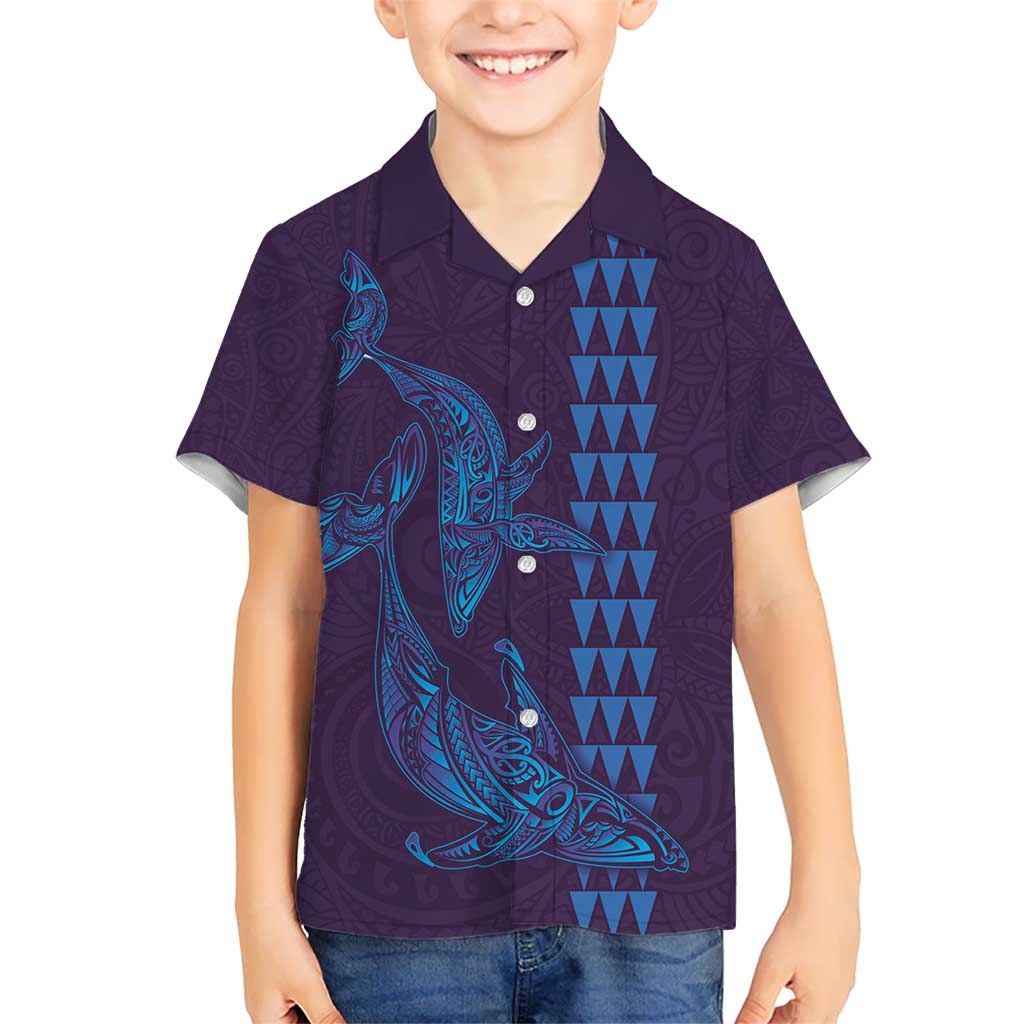 Aloha Hawaii Whale Kakau and Polynesian Tattoo Kid Hawaiian Shirt Purple Color LT03 Kid Purple - Polynesian Pride