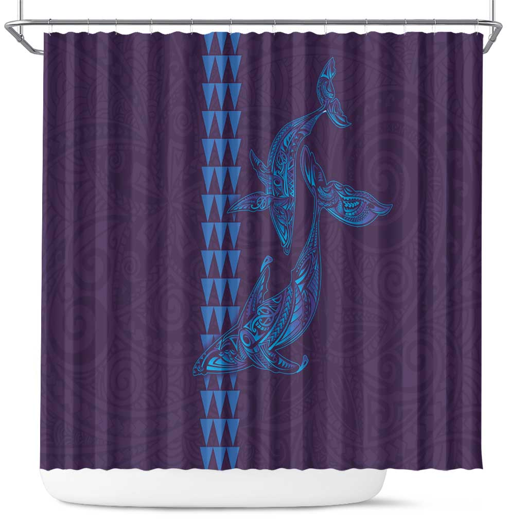 Aloha Hawaii Whale Kakau and Polynesian Tattoo Shower Curtain Purple Color