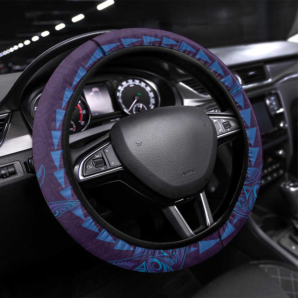 Aloha Hawaii Whale Kakau and Polynesian Tattoo Steering Wheel Cover Purple Color