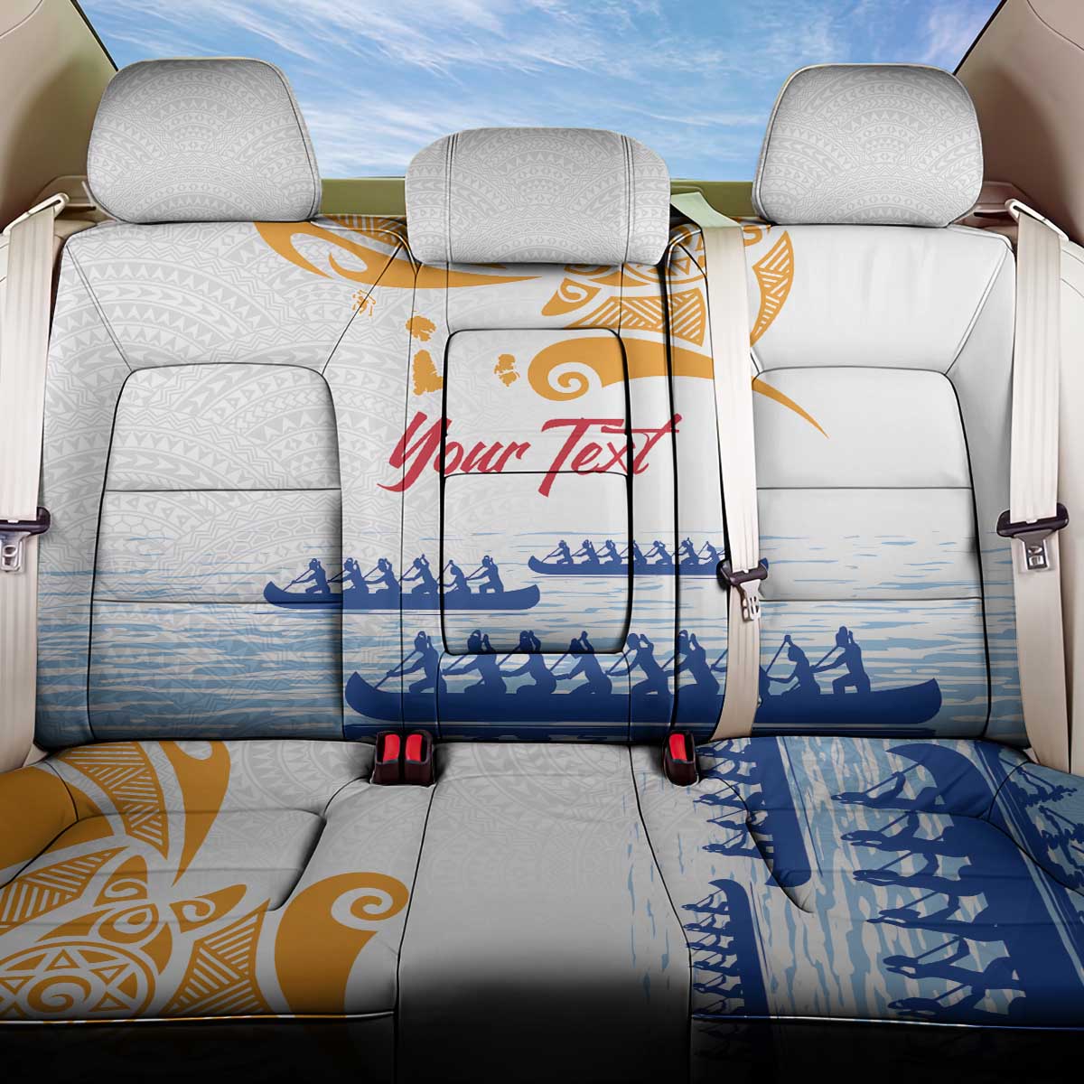Personalised Hawaiki Nui Va'a French Polynesian Pattern Back Car Seat Cover White Color LT03 One Size White - Polynesian Pride