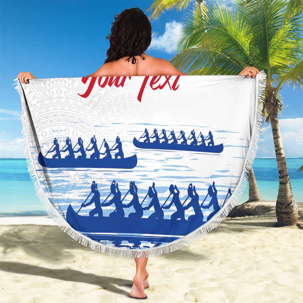 Personalised Hawaiki Nui Va'a French Polynesian Pattern Beach Blanket White Color LT03 - Polynesian Pride