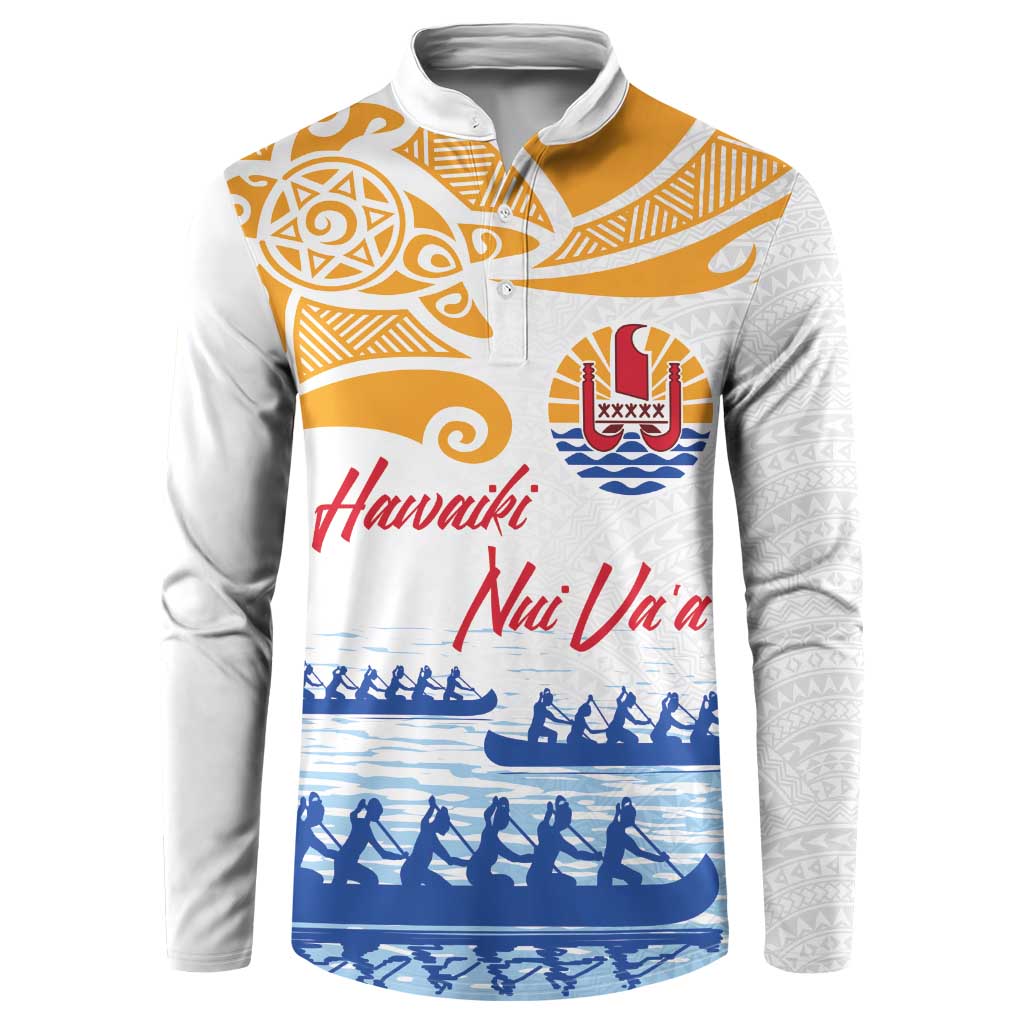 Personalised Hawaiki Nui Va'a French Polynesian Pattern Button Sweatshirt White Color LT03 White - Polynesian Pride