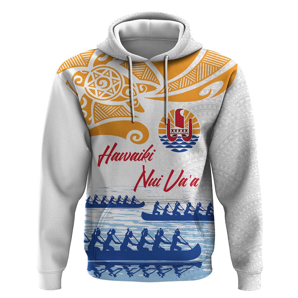 Personalised Hawaiki Nui Va'a French Polynesian Pattern Hoodie White Color LT03 Pullover Hoodie White - Polynesian Pride