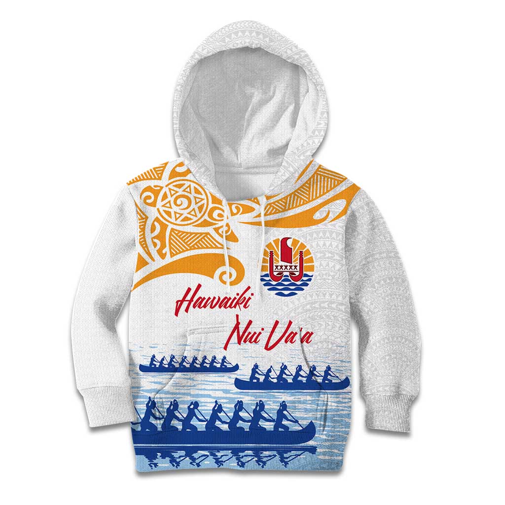 Personalised Hawaiki Nui Va'a French Polynesian Pattern Kid Hoodie White Color LT03 Hoodie White - Polynesian Pride