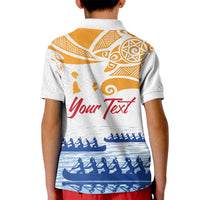 Personalised Hawaiki Nui Va'a French Polynesian Pattern Kid Polo Shirt White Color LT03 - Polynesian Pride