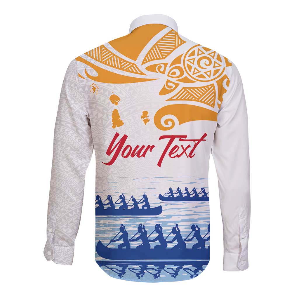Personalised Hawaiki Nui Va'a French Polynesian Pattern Long Sleeve Button Shirt White Color LT03 - Polynesian Pride