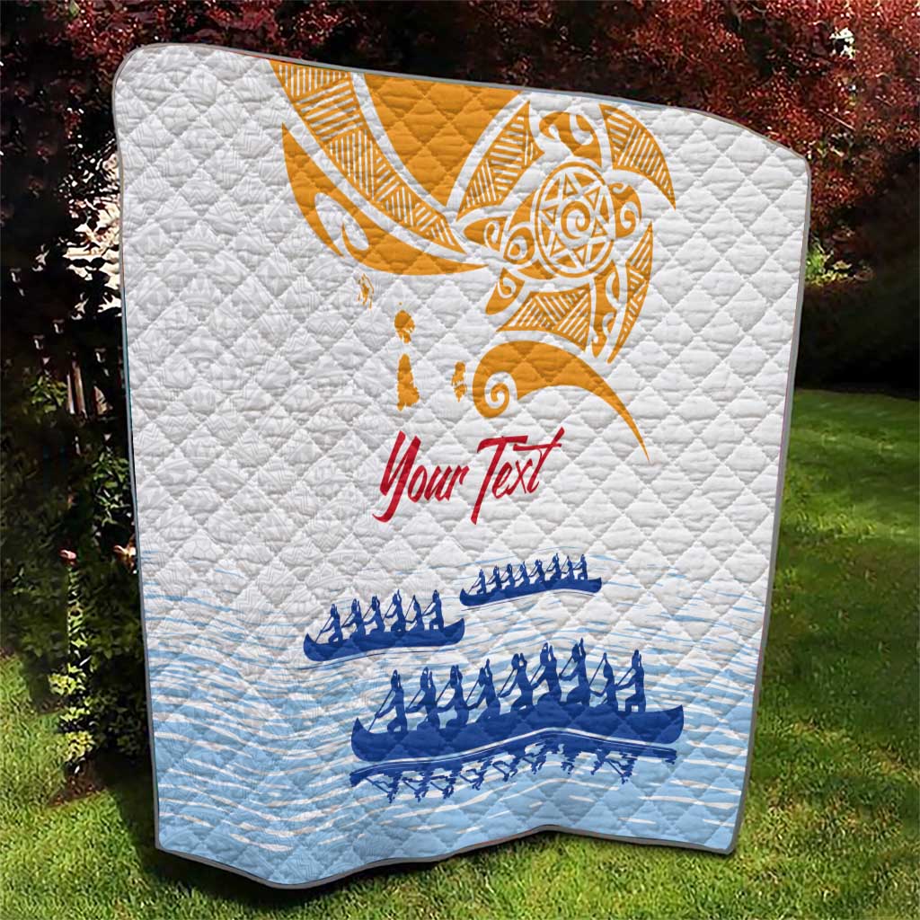 Personalised Hawaiki Nui Va'a French Polynesian Pattern Quilt White Color LT03 - Polynesian Pride