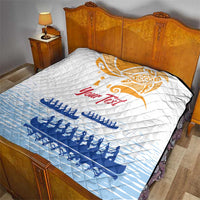Personalised Hawaiki Nui Va'a French Polynesian Pattern Quilt White Color LT03 - Polynesian Pride
