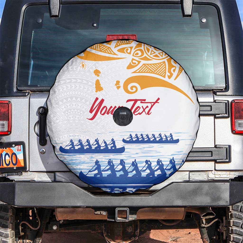 Personalised Hawaiki Nui Va'a French Polynesian Pattern Spare Tire Cover White Color