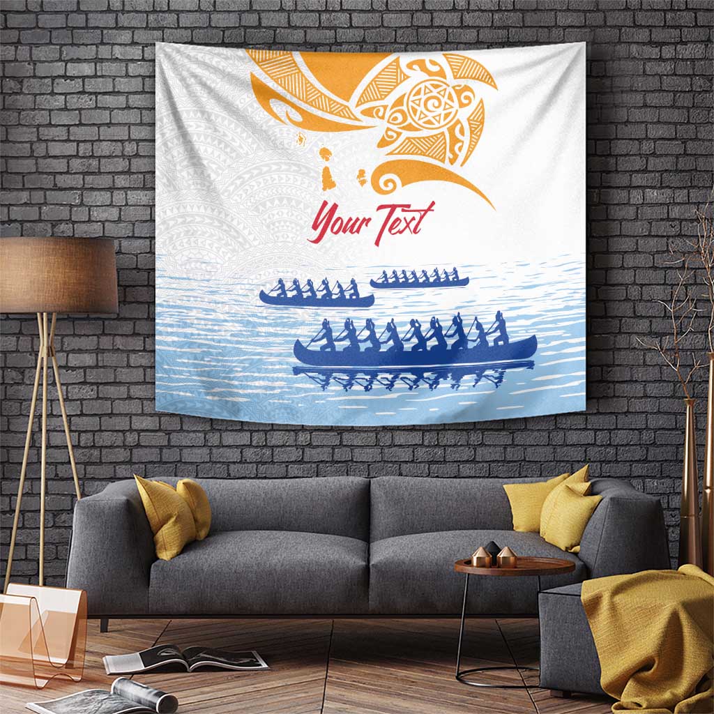 Personalised Hawaiki Nui Va'a French Polynesian Pattern Tapestry White Color LT03 - Polynesian Pride