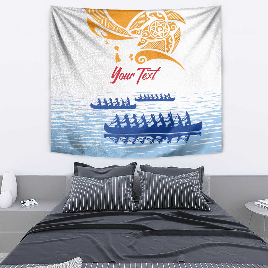 Personalised Hawaiki Nui Va'a French Polynesian Pattern Tapestry White Color LT03 - Polynesian Pride
