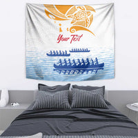 Personalised Hawaiki Nui Va'a French Polynesian Pattern Tapestry White Color LT03 - Polynesian Pride