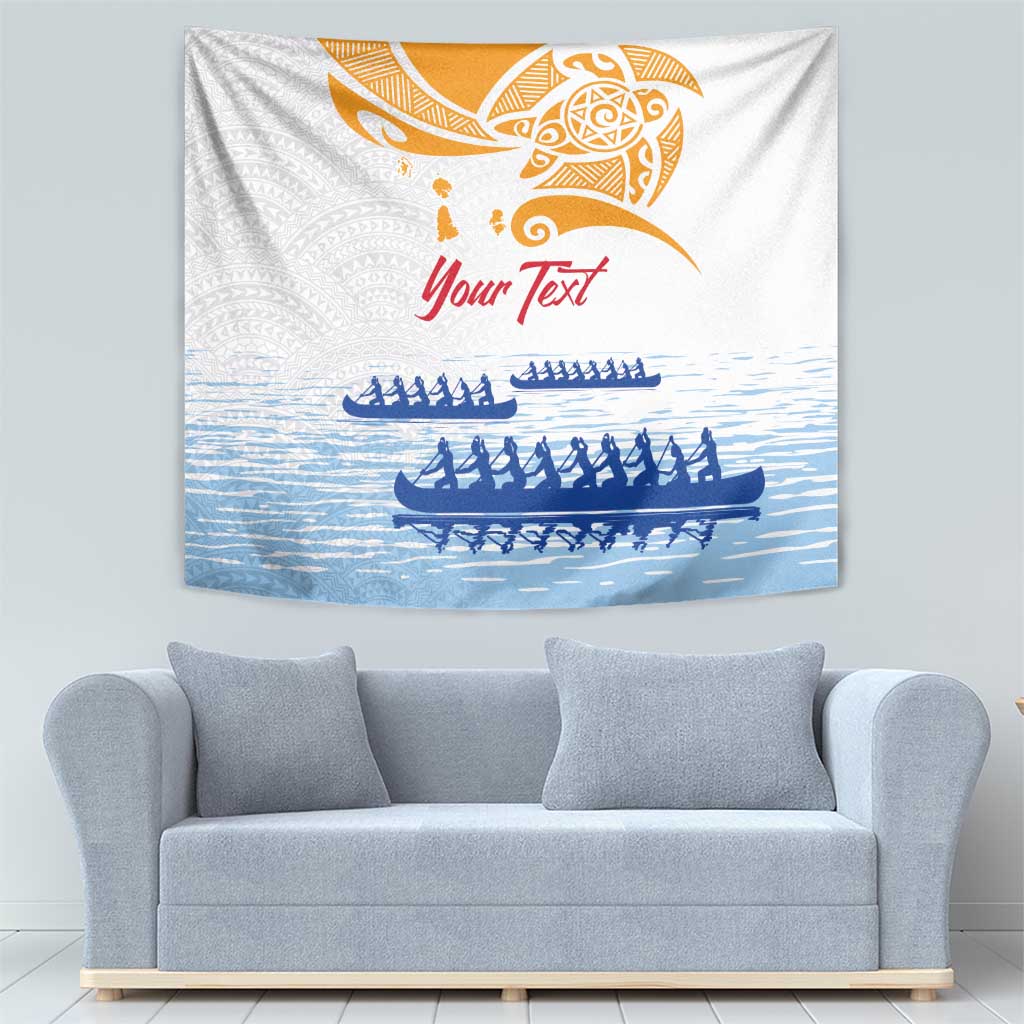Personalised Hawaiki Nui Va'a French Polynesian Pattern Tapestry White Color LT03 - Polynesian Pride