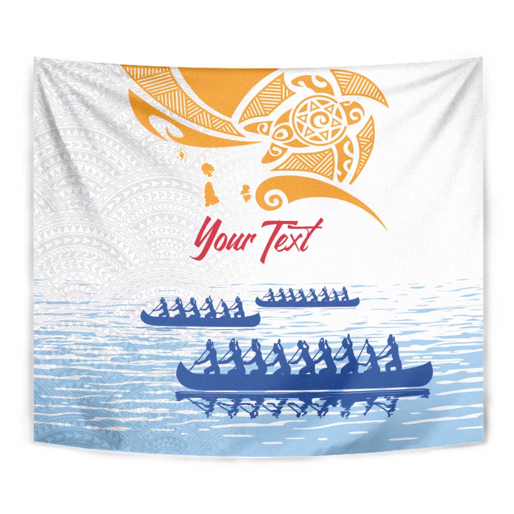 Personalised Hawaiki Nui Va'a French Polynesian Pattern Tapestry White Color LT03 - Polynesian Pride