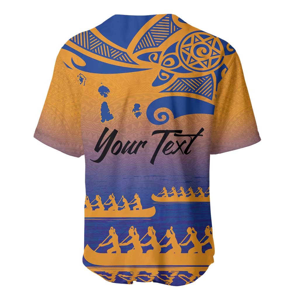 Personalised Hawaiki Nui Va'a French Polynesian Pattern Baseball Jersey Sunset Color LT03 - Polynesian Pride