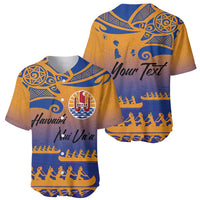 Personalised Hawaiki Nui Va'a French Polynesian Pattern Baseball Jersey Sunset Color LT03 - Polynesian Pride