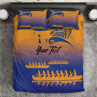 Personalised Hawaiki Nui Va'a French Polynesian Pattern Bedding Set Sunset Color LT03 Yellow - Polynesian Pride