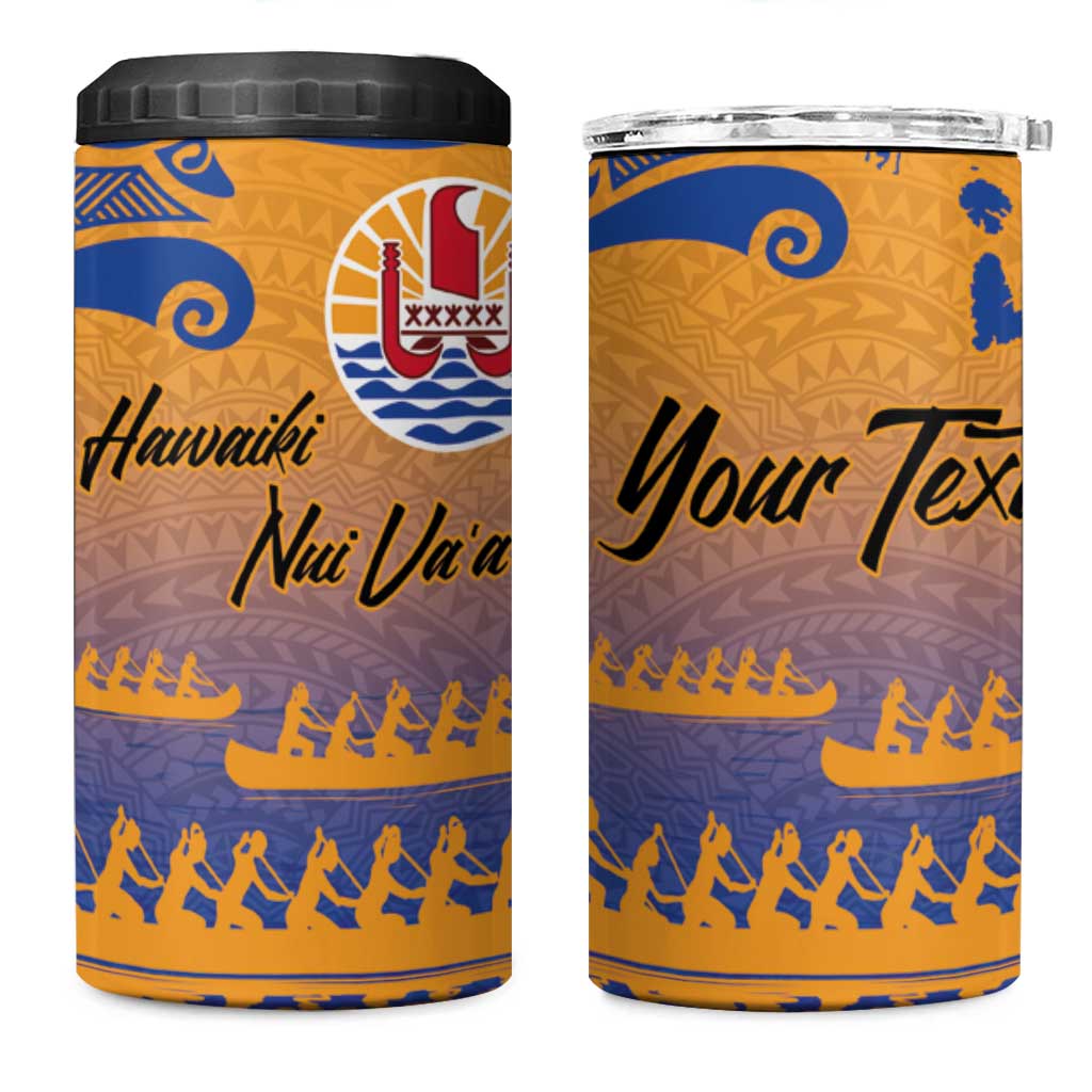 Personalised Hawaiki Nui Va'a French Polynesian Pattern 4 in 1 Can Cooler Tumbler Sunset Color LT03 One Size: 16 oz Yellow - Polynesian Pride