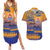 Personalised Hawaiki Nui Va'a French Polynesian Pattern Couples Matching Summer Maxi Dress and Hawaiian Shirt Sunset Color