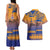 Personalised Hawaiki Nui Va'a French Polynesian Pattern Couples Matching Tank Maxi Dress and Hawaiian Shirt Sunset Color