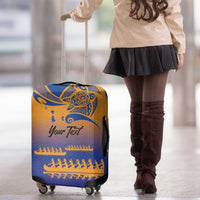 Personalised Hawaiki Nui Va'a French Polynesian Pattern Luggage Cover Sunset Color LT03 - Polynesian Pride