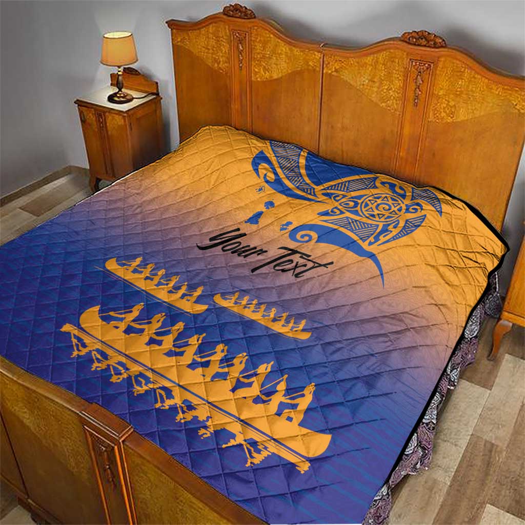 Personalised Hawaiki Nui Va'a French Polynesian Pattern Quilt Sunset Color LT03 - Polynesian Pride