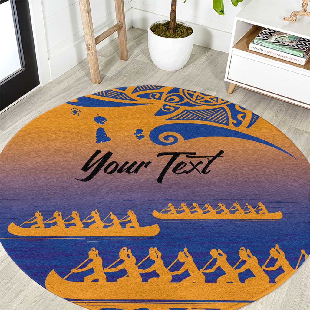 Personalised Hawaiki Nui Va'a French Polynesian Pattern Round Carpet Sunset Color LT03 Yellow - Polynesian Pride