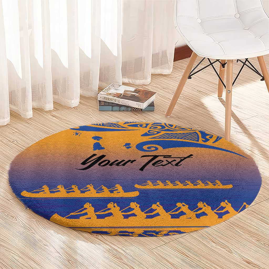 Personalised Hawaiki Nui Va'a French Polynesian Pattern Round Carpet Sunset Color LT03 - Polynesian Pride