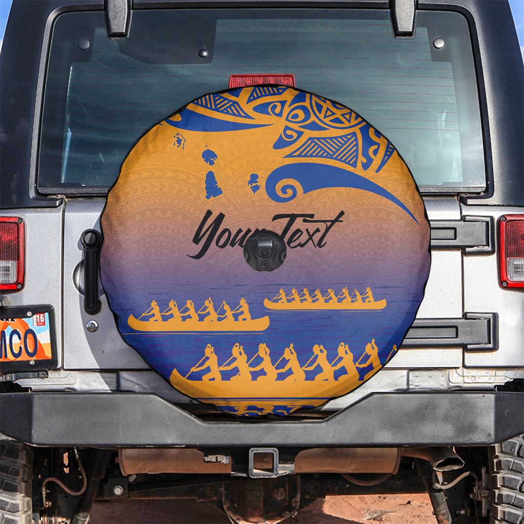 Personalised Hawaiki Nui Va'a French Polynesian Pattern Spare Tire Cover Sunset Color