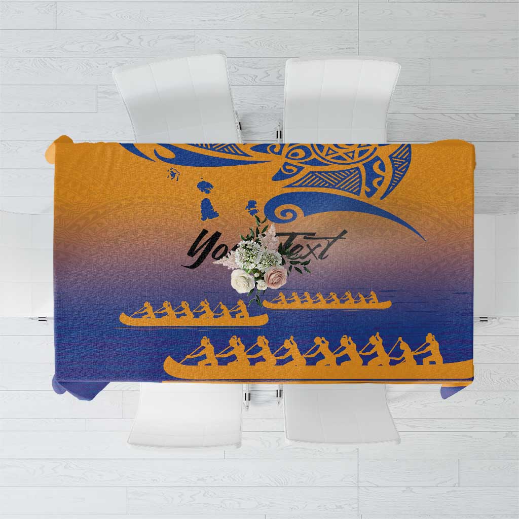 Personalised Hawaiki Nui Va'a French Polynesian Pattern Tablecloth Sunset Color