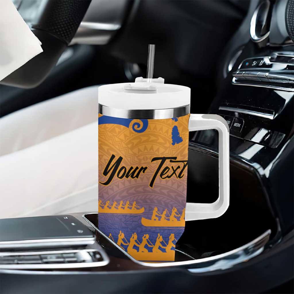 Personalised Hawaiki Nui Va'a French Polynesian Pattern Tumbler With Handle Sunset Color LT03 - Polynesian Pride