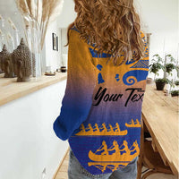 Personalised Hawaiki Nui Va'a French Polynesian Pattern Women Casual Shirt Sunset Color LT03 - Polynesian Pride
