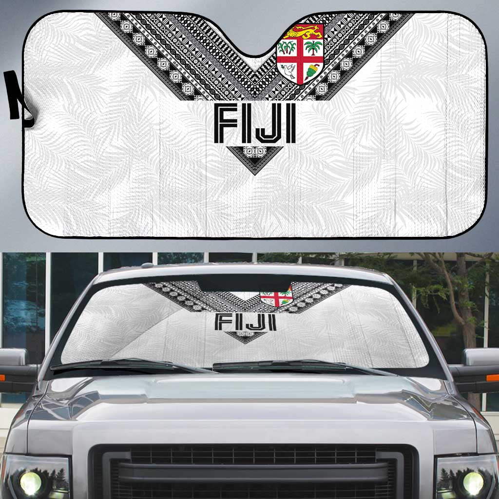 Rugby Fiji Auto Sun Shade Fijian Masi Tribal Sporty Style White Color LT03 White - Polynesian Pride