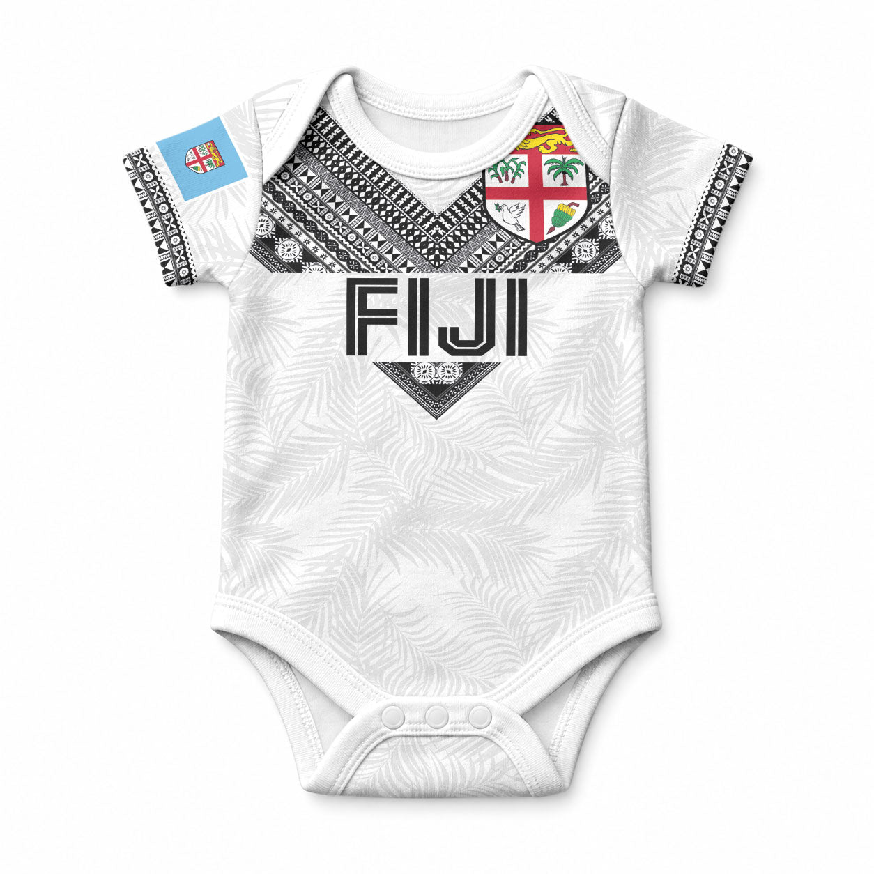 Custom Rugby Fiji Baby Onesie Fijian Masi Tribal Sporty Style White Color LT03 White - Polynesian Pride