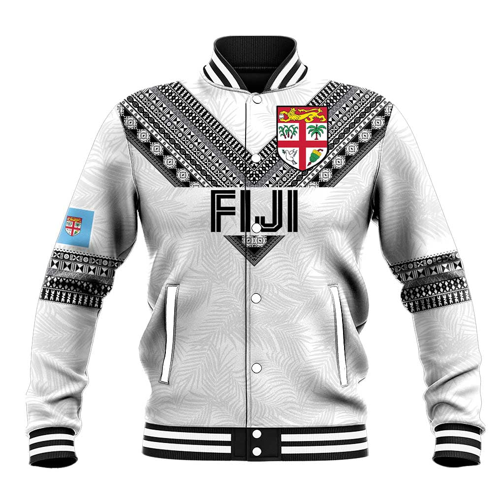 Custom Rugby Fiji Baseball Jacket Fijian Masi Tribal Sporty Style White Color LT03 Unisex White - Polynesian Pride