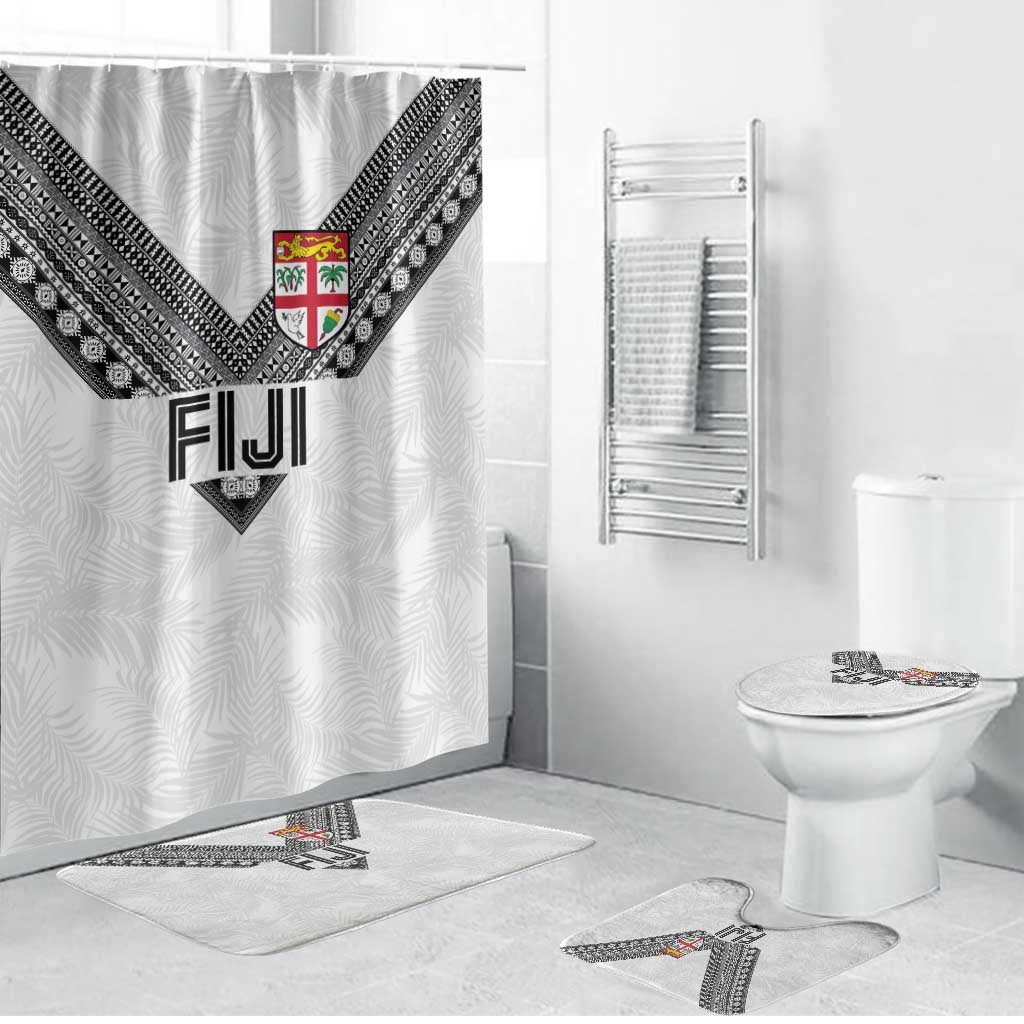 Rugby Fiji Bathroom Set Fijian Masi Tribal Sporty Style White Color LT03 Bathroom Set (4 pcs) White - Polynesian Pride