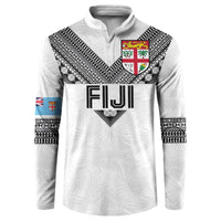 Custom Rugby Fiji Button Sweatshirt Fijian Masi Tribal Sporty Style White Color LT03 White - Polynesian Pride