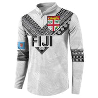 Custom Rugby Fiji Button Sweatshirt Fijian Masi Tribal Sporty Style White Color LT03 - Polynesian Pride
