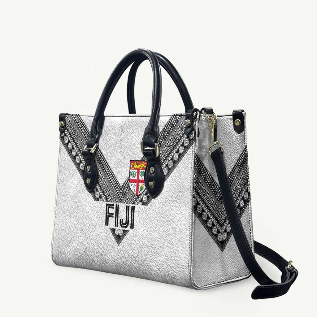 Rugby Fiji Leather Bag Fijian Masi Tribal Sporty Style White Color LT03 White - Polynesian Pride