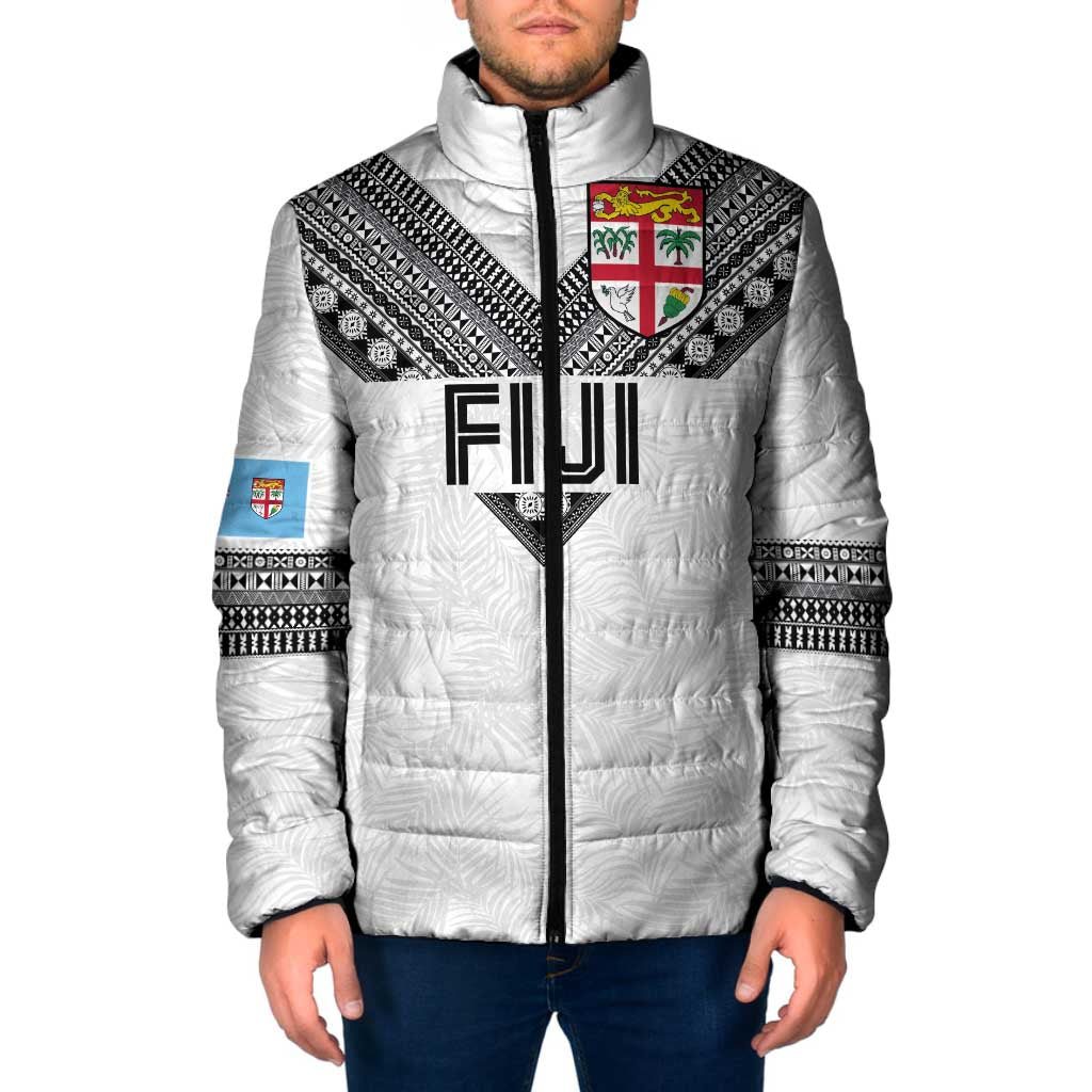 Custom Rugby Fiji Padded Jacket Fijian Masi Tribal Sporty Style White Color LT03 Men White - Polynesian Pride