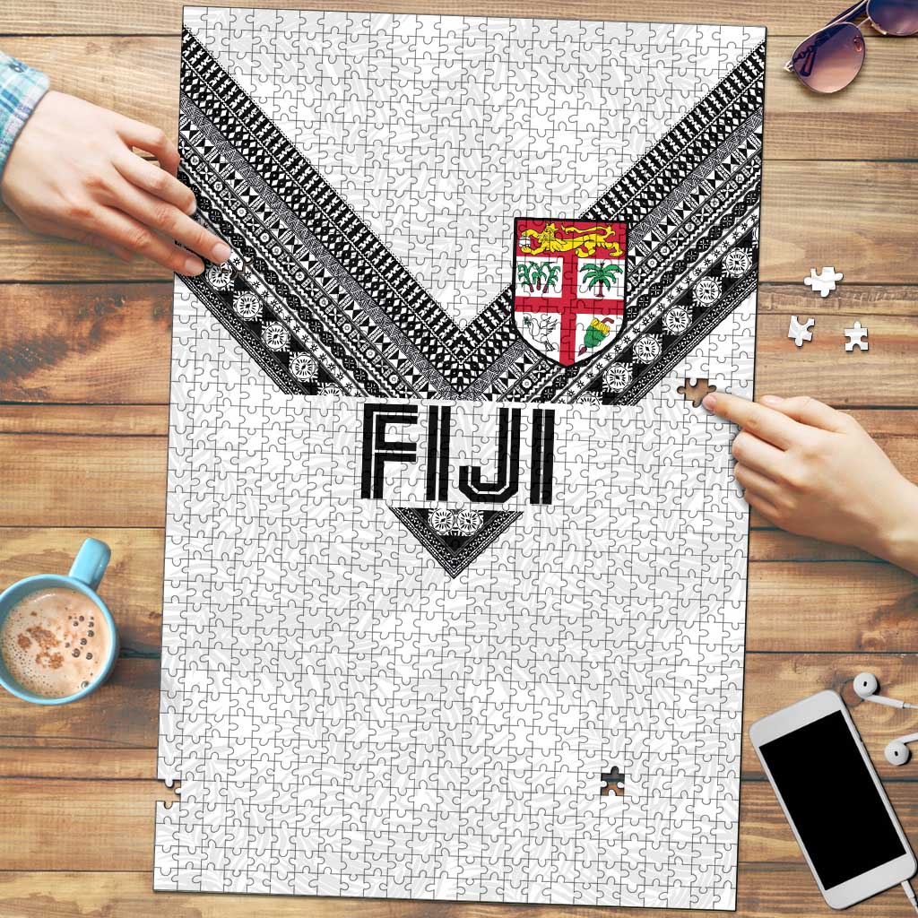 Rugby Fiji Puzzle Fijian Masi Tribal Sporty Style White Color LT03 White - Polynesian Pride