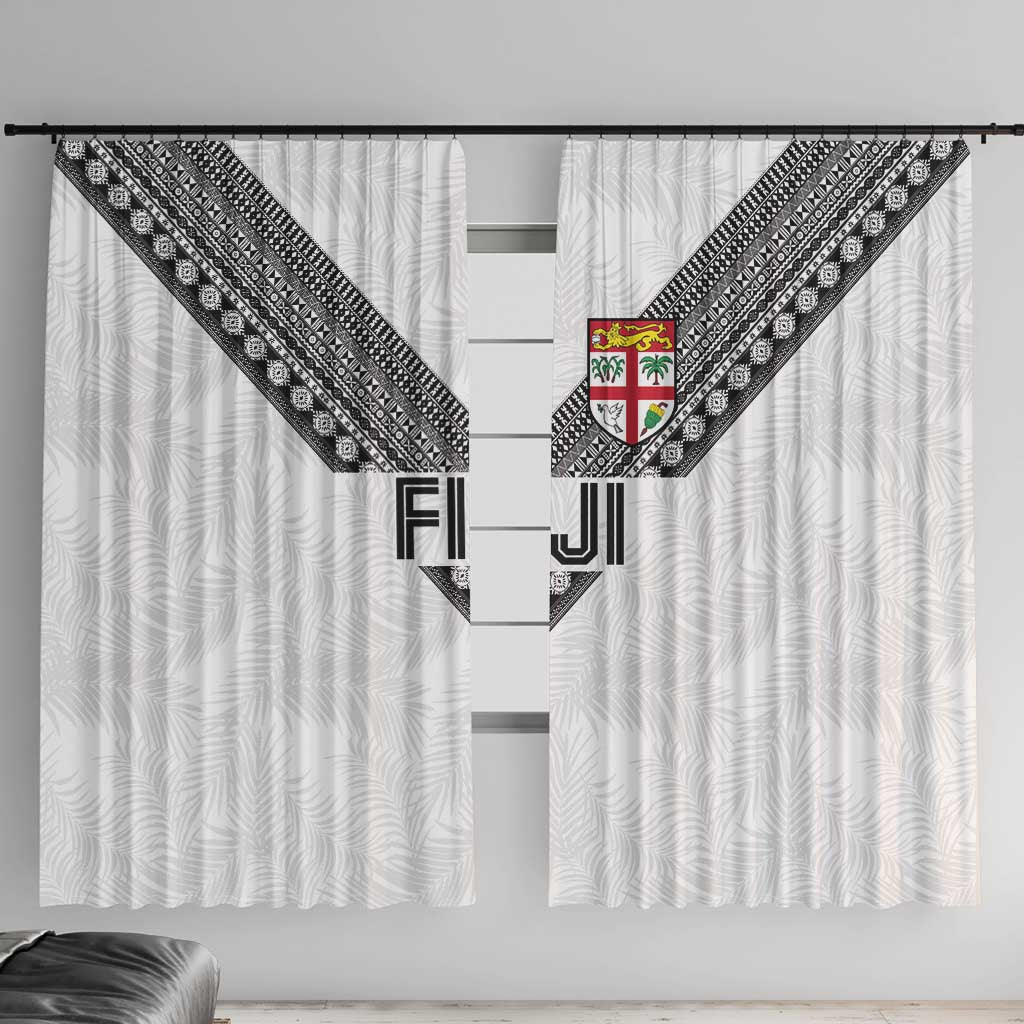 Rugby Fiji Window Curtain Fijian Masi Tribal Sporty Style White Color LT03 With Hooks White - Polynesian Pride