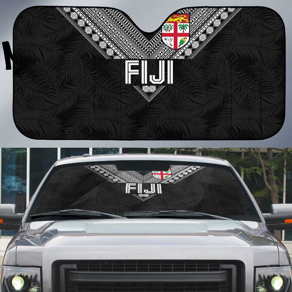 Rugby Fiji Auto Sun Shade Fijian Masi Tribal Sporty Style Black Color LT03 Black - Polynesian Pride