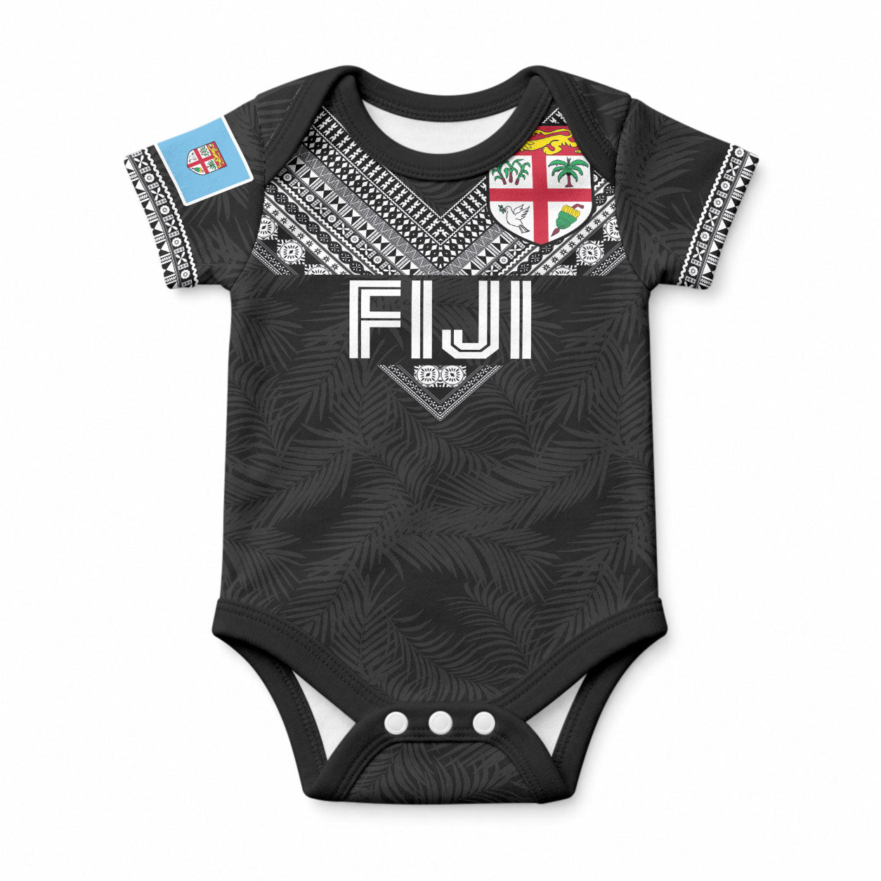Custom Rugby Fiji Baby Onesie Fijian Masi Tribal Sporty Style Black Color LT03 Black - Polynesian Pride