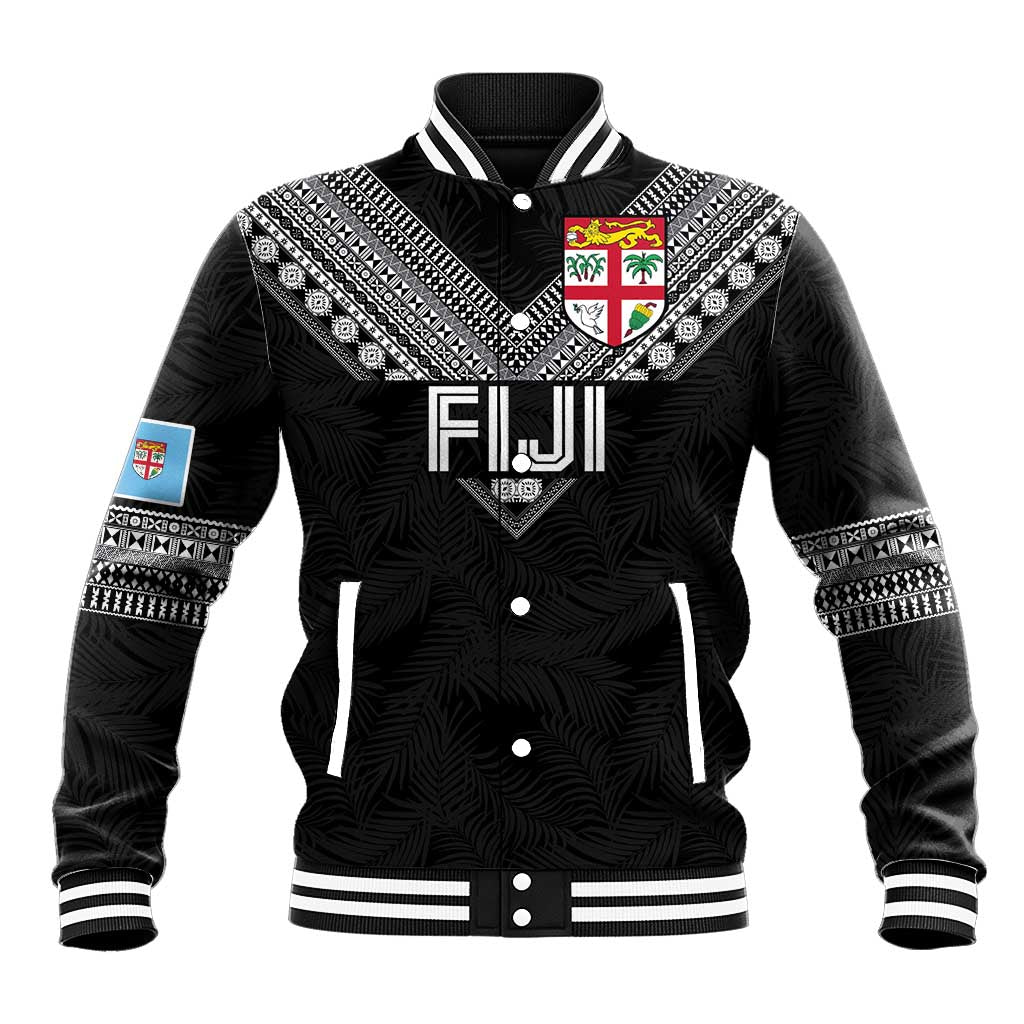 Custom Rugby Fiji Baseball Jacket Fijian Masi Tribal Sporty Style Black Color LT03 Unisex Black - Polynesian Pride