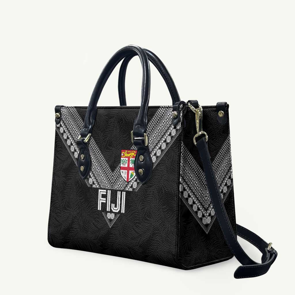 Rugby Fiji Leather Bag Fijian Masi Tribal Sporty Style Black Color LT03 Black - Polynesian Pride
