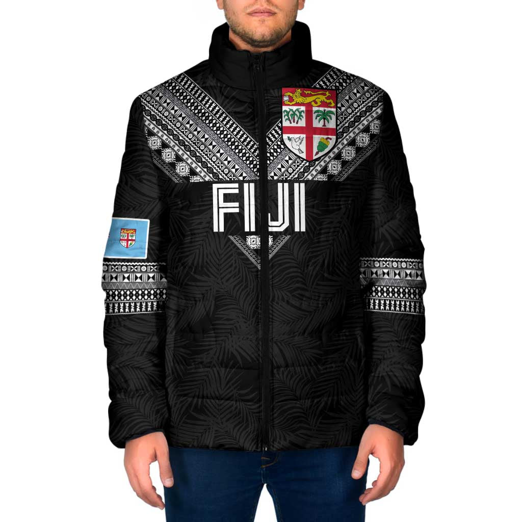 Custom Rugby Fiji Padded Jacket Fijian Masi Tribal Sporty Style Black Color LT03 Men Black - Polynesian Pride