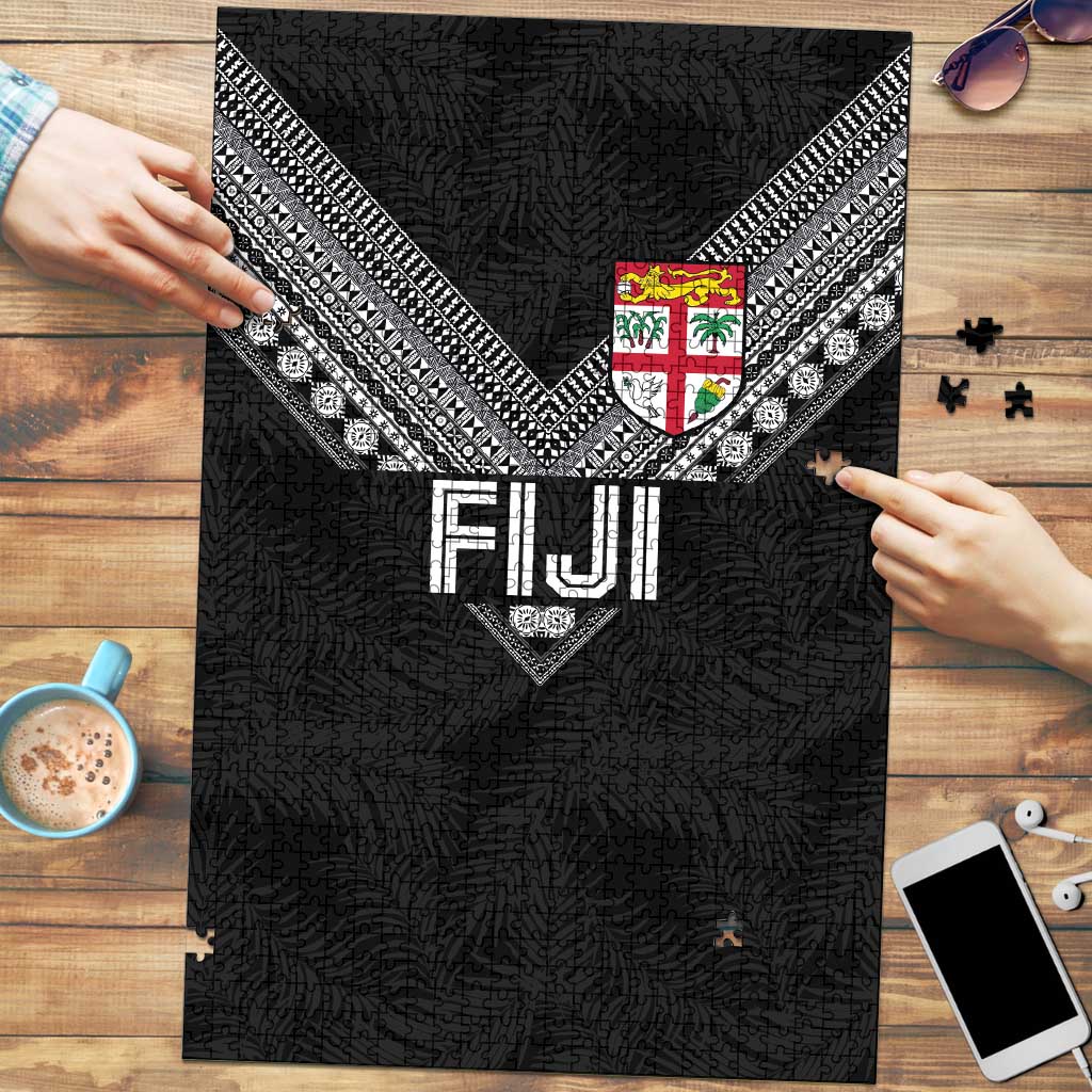 Rugby Fiji Puzzle Fijian Masi Tribal Sporty Style Black Color LT03 Black - Polynesian Pride
