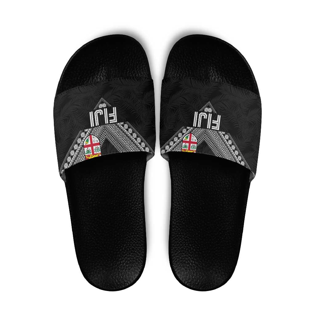 Rugby Fiji Slide Sandals Fijian Masi Tribal Sporty Style Black Color LT03 Black - Polynesian Pride